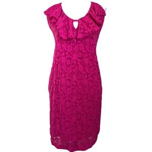 Moda International Y2K Magenta Floral Lace Ruffle Halter Dress Open Back Large L
